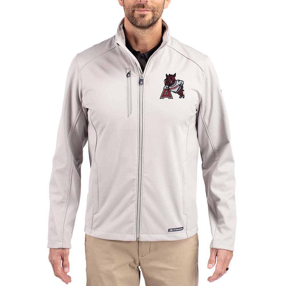 Men's Cutter & Buck Gray Arkansas Razorbacks Evoke Eco Softshell Recycled Full-Zip Jacket