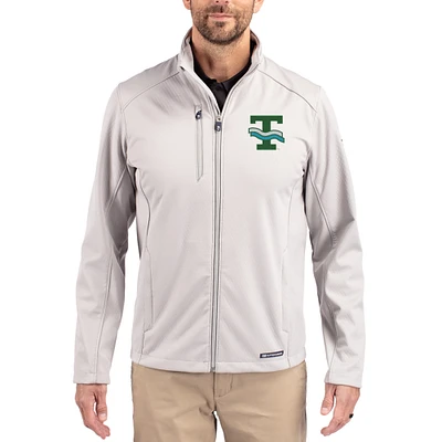 Men's Cutter & Buck Gray Tulane Green Wave Evoke Eco Softshell Recycled Full-Zip Jacket