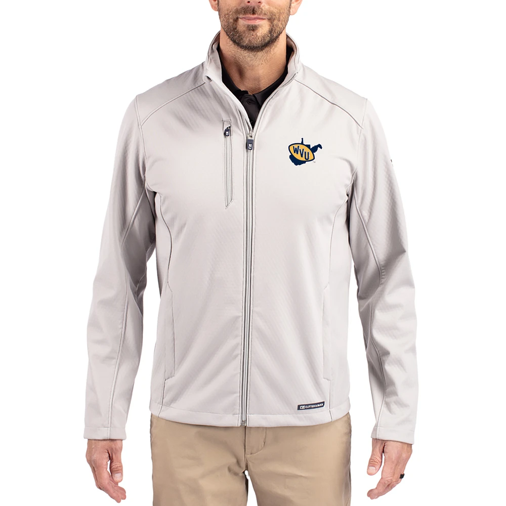 Men's Cutter & Buck Gray West Virginia Mountaineers Evoke Eco Softshell Recycled Full-Zip Jacket