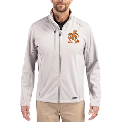 Men's Cutter & Buck Gray Miami Hurricanes Evoke Eco Softshell Recycled Full-Zip Jacket