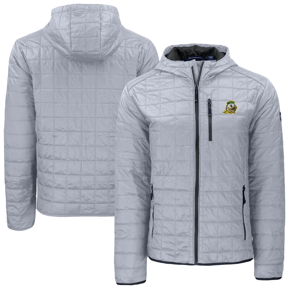 Men's Cutter & Buck Gray Oregon Ducks Rainier Eco PrimaLoft Hooded Full-Zip Jacket