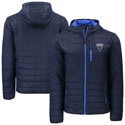 Men's Cutter & Buck Navy Howard Bison Rainier Eco PrimaLoft Hooded Full-Zip Jacket