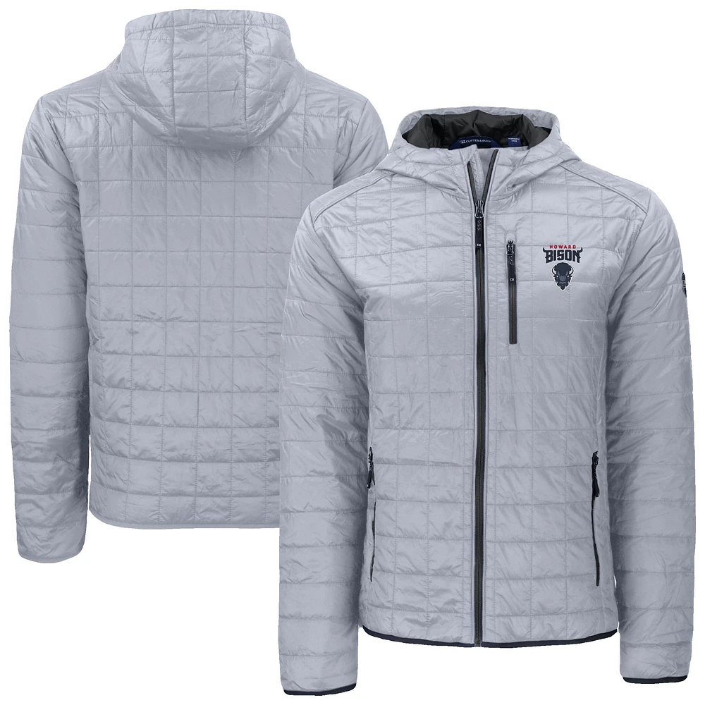 Men's Cutter & Buck Gray Howard Bison Rainier Eco PrimaLoft Hooded Full-Zip Jacket