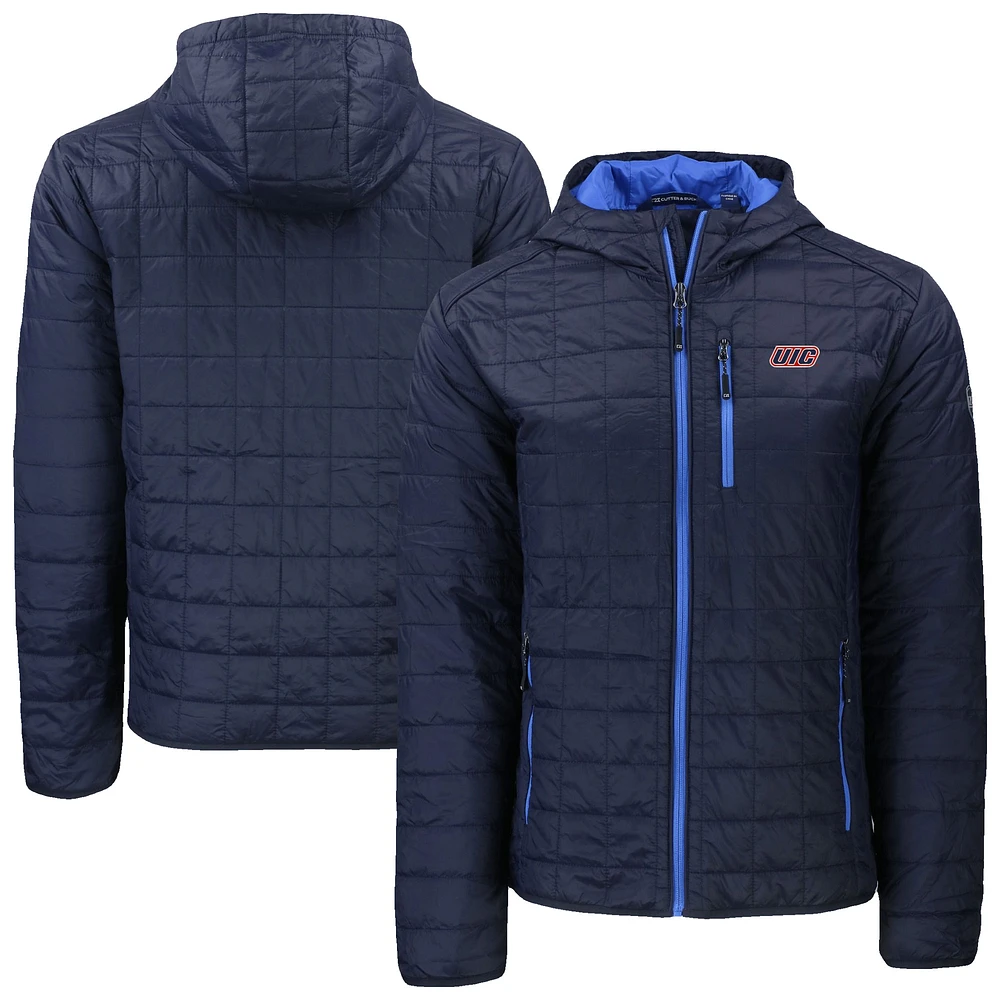 Men's Cutter & Buck Navy UIC Flames Rainier Eco PrimaLoft Hooded Full-Zip Jacket