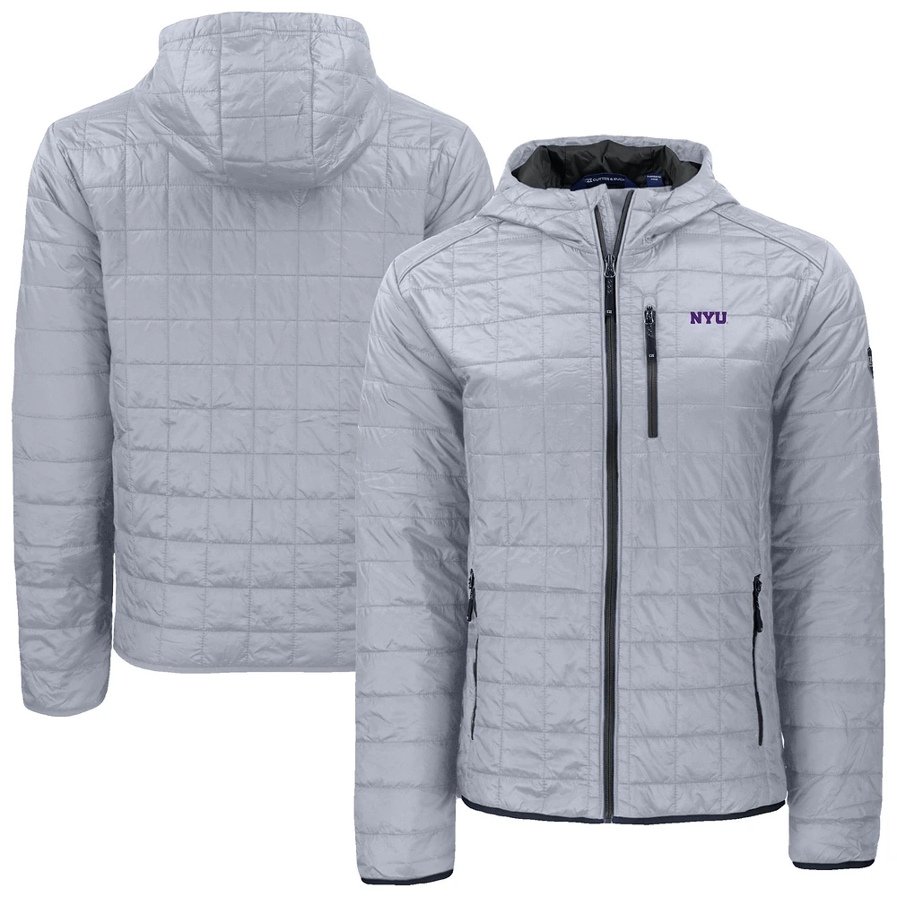 Men's Cutter & Buck Gray NYU Violets Rainier Eco PrimaLoft Hooded Full-Zip Jacket