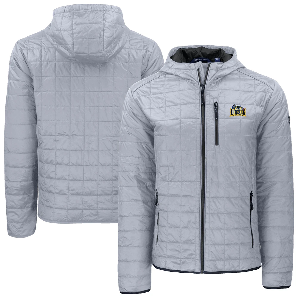 Men's Cutter & Buck Gray Drexel Dragons Rainier Eco PrimaLoft Hooded Full-Zip Jacket
