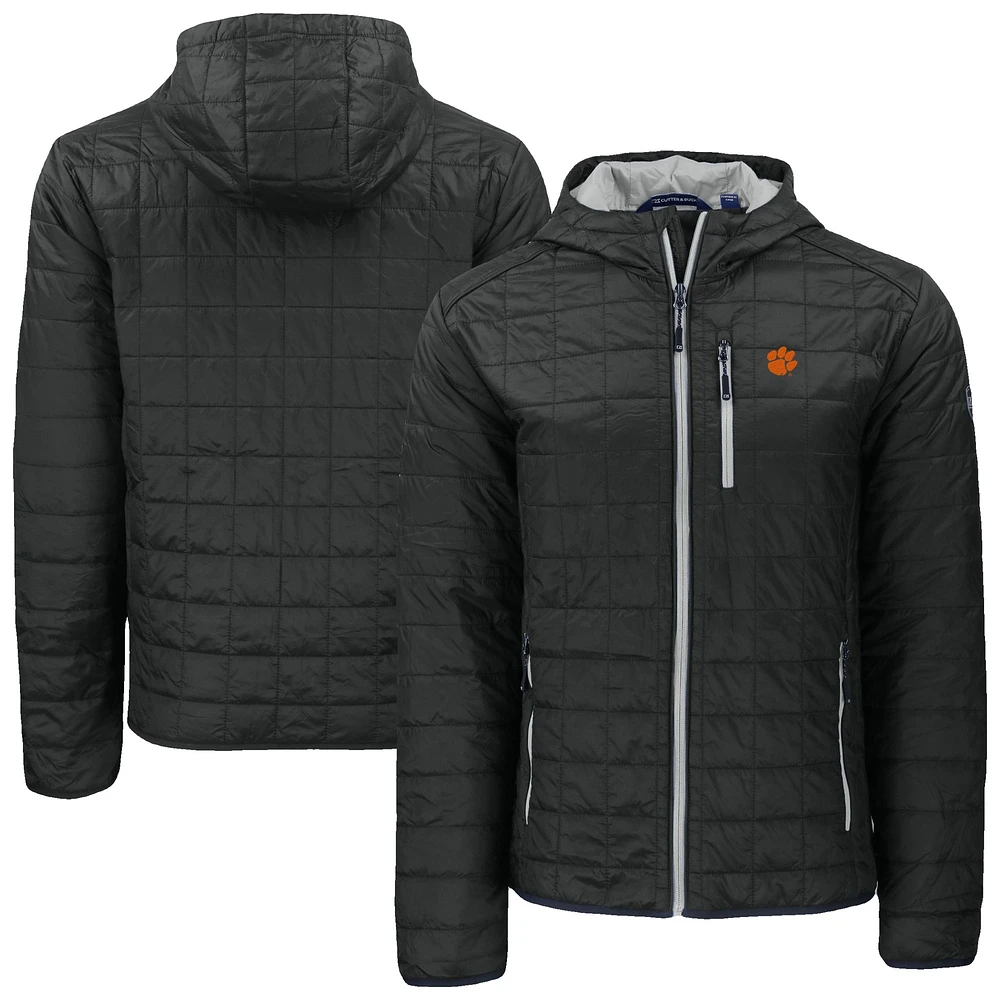 Men's Cutter & Buck Black Clemson Tigers Rainier Eco PrimaLoft Hooded Full-Zip Jacket