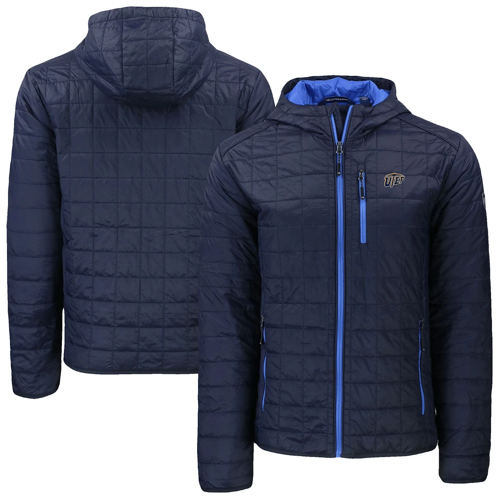 Men's Cutter & Buck Navy UTEP Miners Rainier Eco PrimaLoft Hooded Full-Zip Jacket