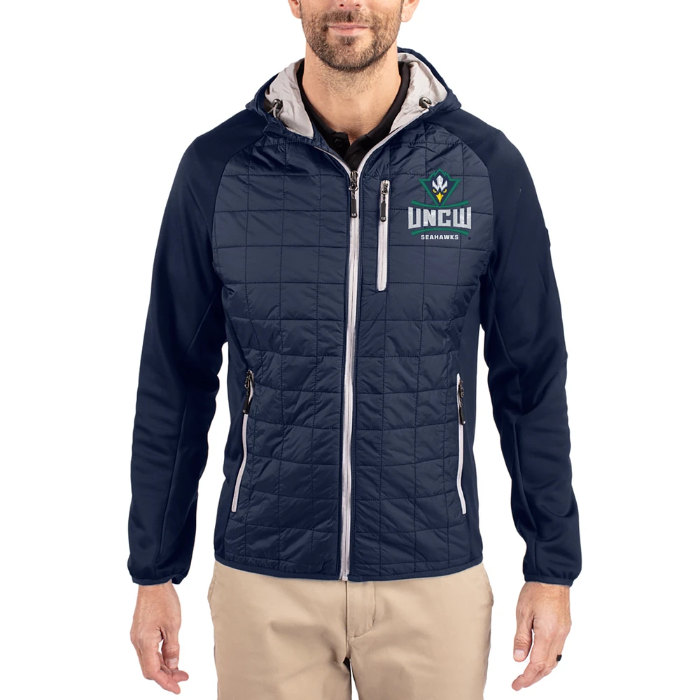 Men's Cutter & Buck Navy UNC Wilmington Seahawks Rainier Eco Hybrid PrimaLoft Raglan Full-Zip Jacket