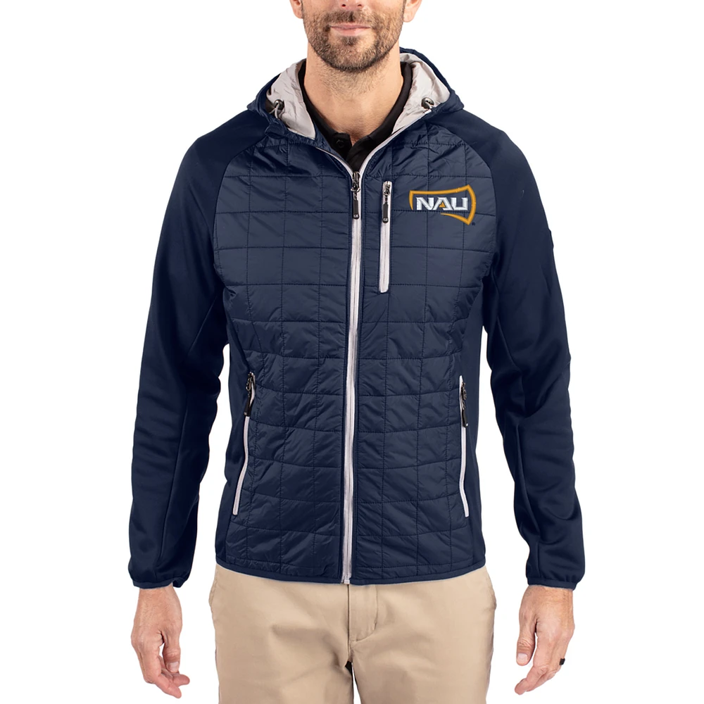 Men's Cutter & Buck Navy Northern Arizona Lumberjacks Rainier Eco Hybrid PrimaLoft Raglan Full-Zip Jacket
