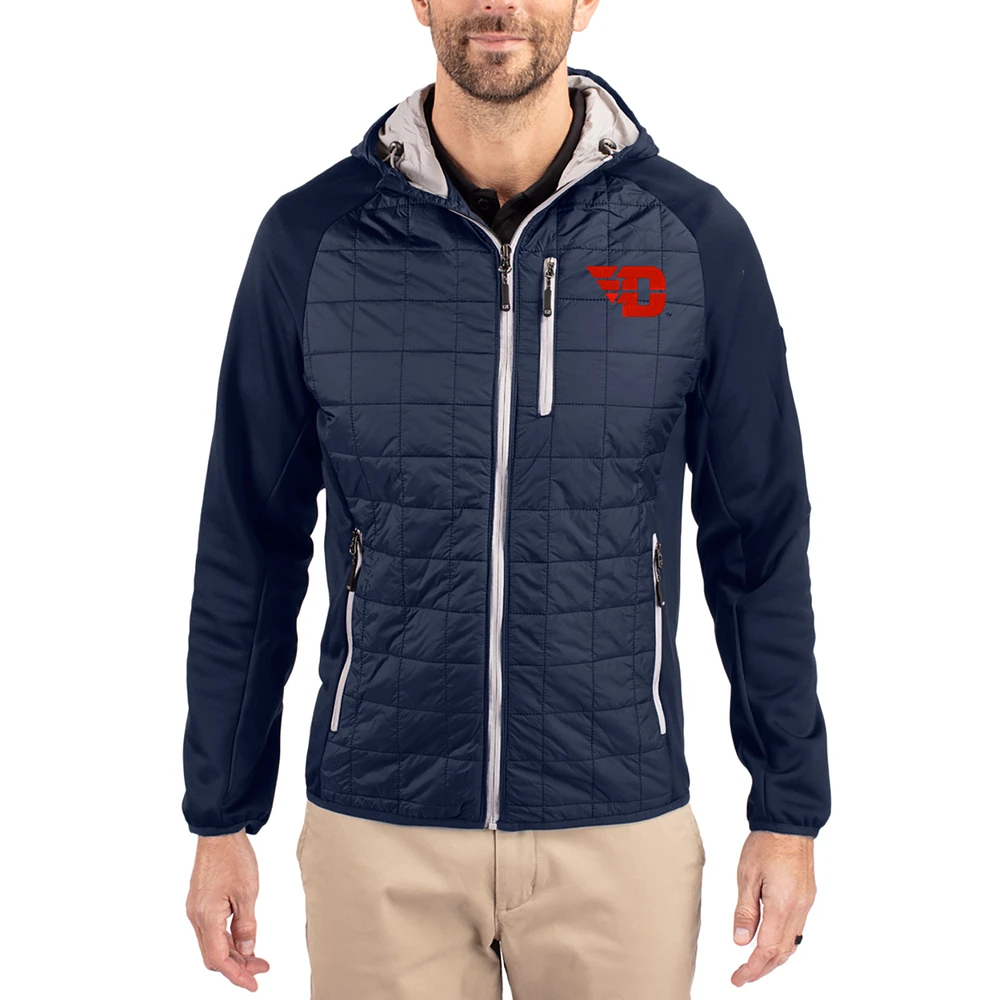 Men's Cutter & Buck Navy Dayton Flyers Rainier Eco Hybrid PrimaLoft Raglan Full-Zip Jacket