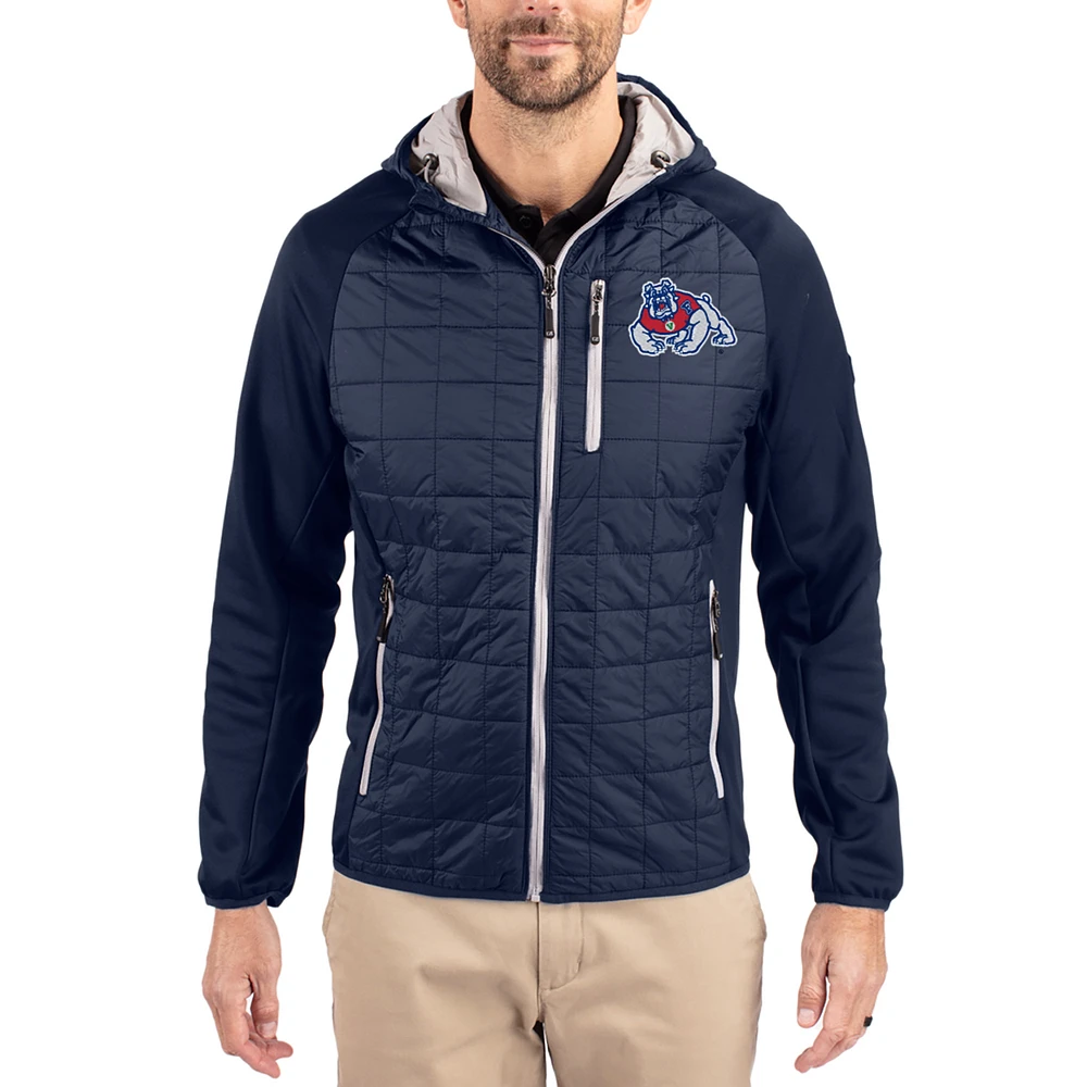 Men's Cutter & Buck Navy Fresno State Bulldogs Rainier Eco Hybrid PrimaLoft Raglan Full-Zip Jacket