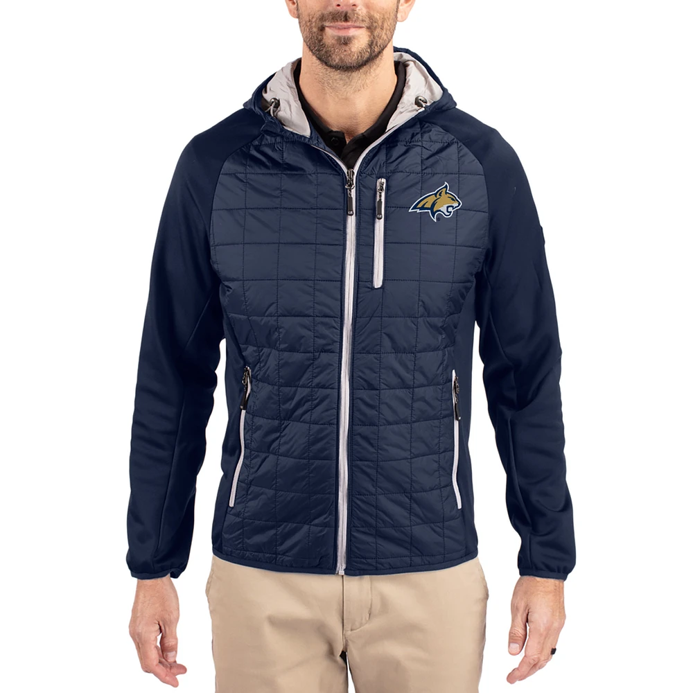 Men's Cutter & Buck Navy Montana State Bobcats Rainier Eco Hybrid PrimaLoft Raglan Full-Zip Jacket