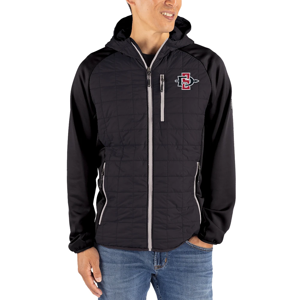 Men's Cutter & Buck Black San Diego State Aztecs Rainier Eco Hybrid PrimaLoft Raglan Full-Zip Jacket