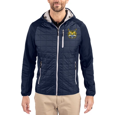 Men's Cutter & Buck Navy Quinnipiac Bobcats Rainier Eco Hybrid PrimaLoft Raglan Full-Zip Jacket