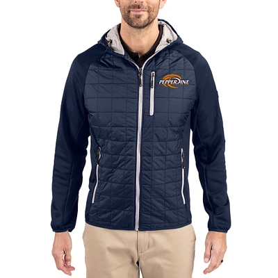 Men's Cutter & Buck Navy Pepperdine Waves Rainier Eco Hybrid PrimaLoft Raglan Full-Zip Jacket