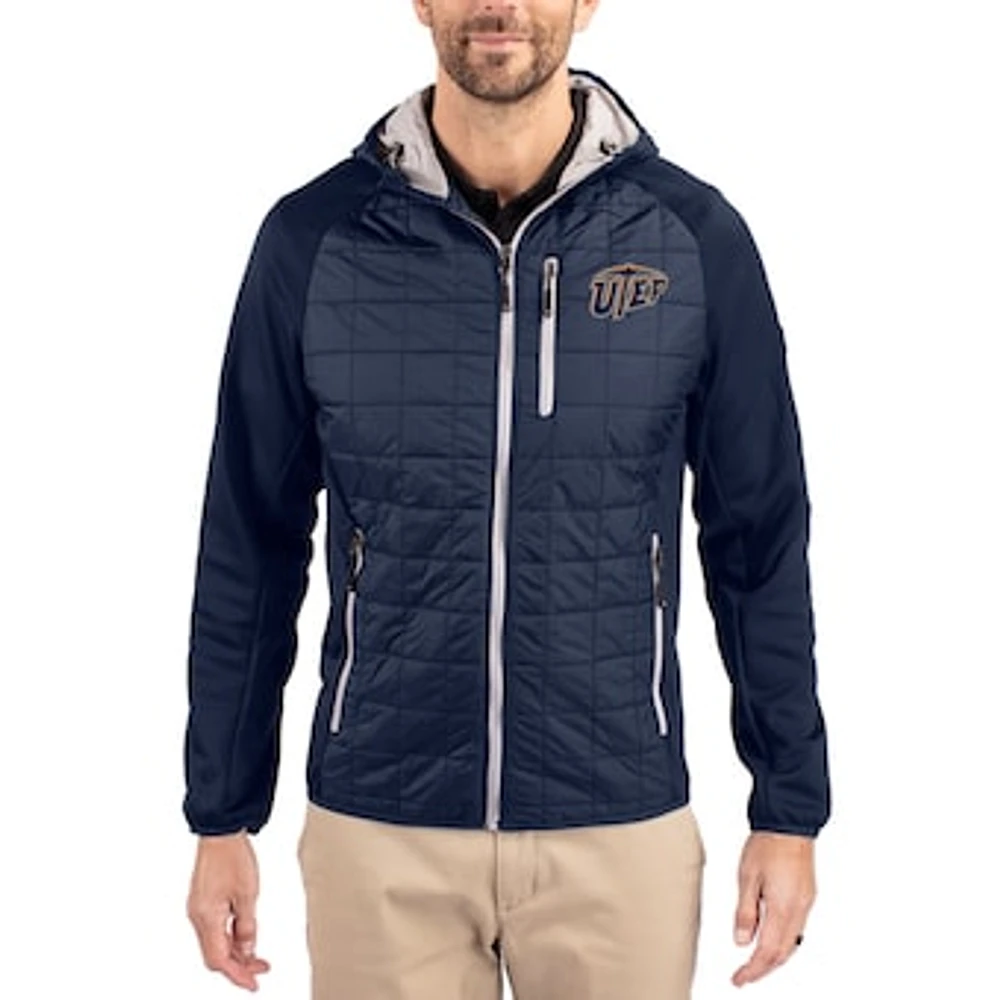 Men's Cutter & Buck Navy UTEP Miners Rainier Eco Hybrid PrimaLoft Raglan Full-Zip Jacket