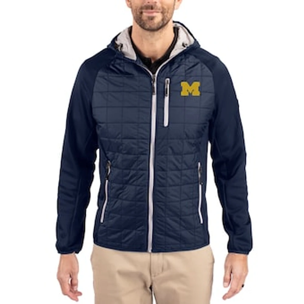 Men's Cutter & Buck Navy Michigan Wolverines Rainier Eco Hybrid PrimaLoft Raglan Full-Zip Jacket