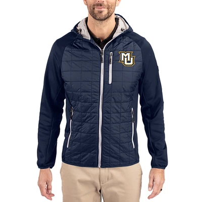 Men's Cutter & Buck Navy Marquette Golden Eagles Rainier Eco Hybrid PrimaLoft Raglan Full-Zip Jacket