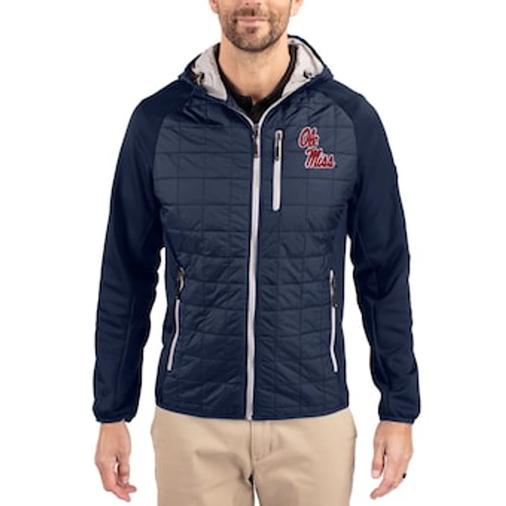 Men's Cutter & Buck Navy Ole Miss Rebels Rainier Eco Hybrid PrimaLoft Raglan Full-Zip Jacket