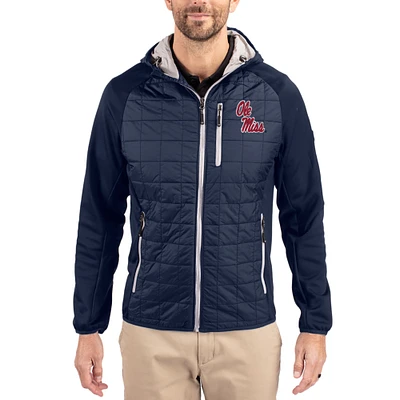 Men's Cutter & Buck Navy Ole Miss Rebels Rainier Eco Hybrid PrimaLoft Raglan Full-Zip Jacket