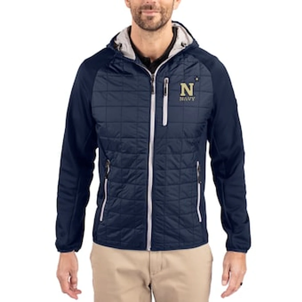 Men's Cutter & Buck Navy Midshipmen Rainier Eco Hybrid PrimaLoft Raglan Full-Zip Jacket
