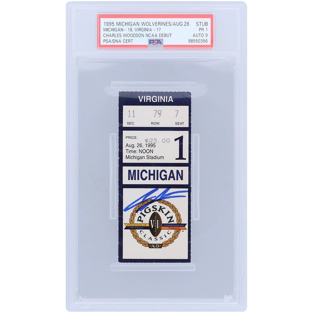 Charles Woodson Michigan Wolverines Autographed NCAA Debut PSA Authenticated 1/9 Ticket from August 26, 1995