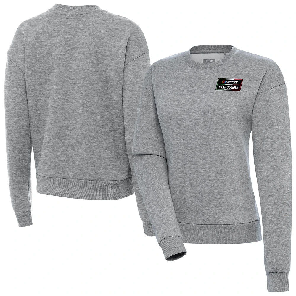 Women's Antigua Heather Gray NASCAR Mexico Series Race Victory Pullover Sweatshirt