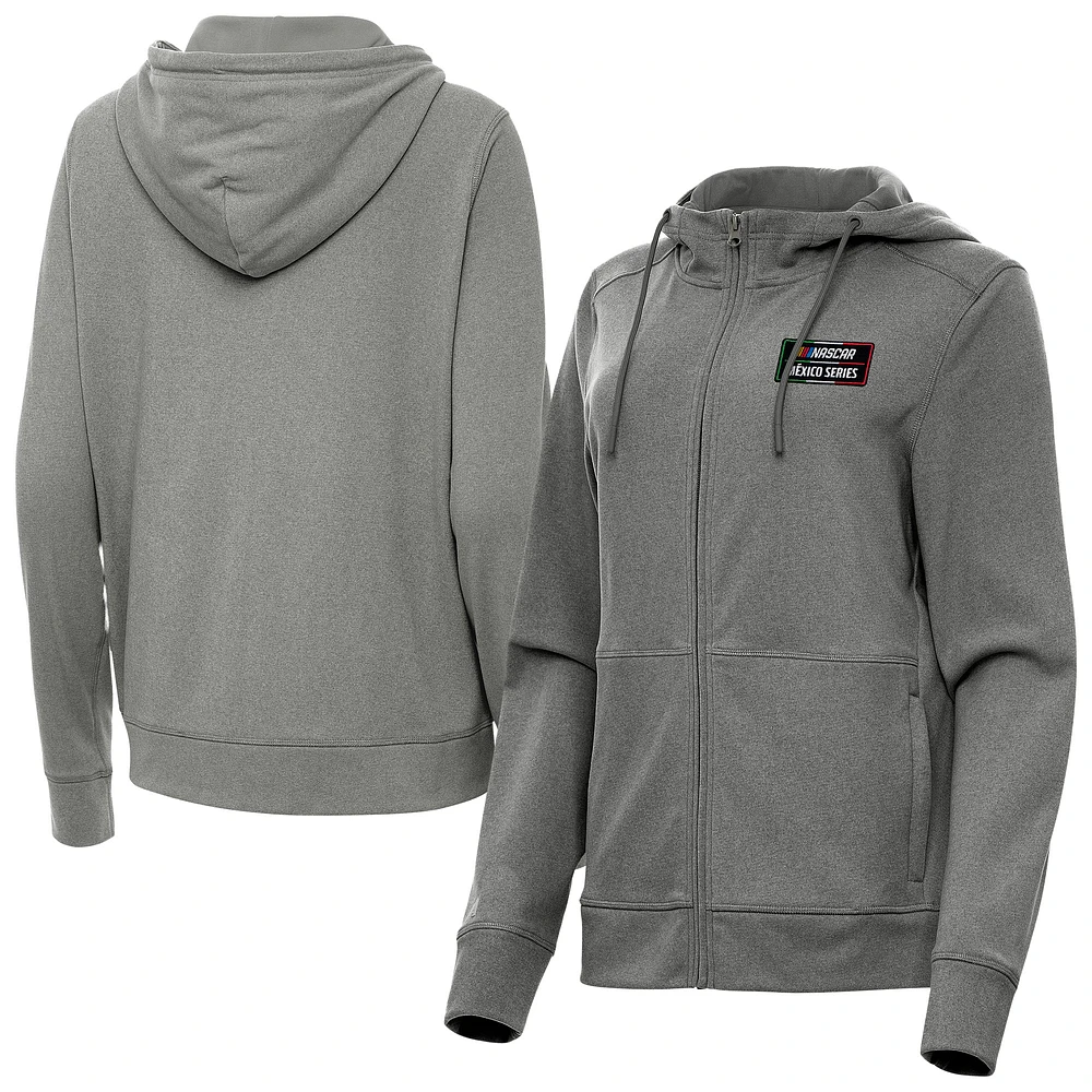Women's Antigua Heather Black NASCAR Mexico Series Race Seeker Full-Zip Hoodie