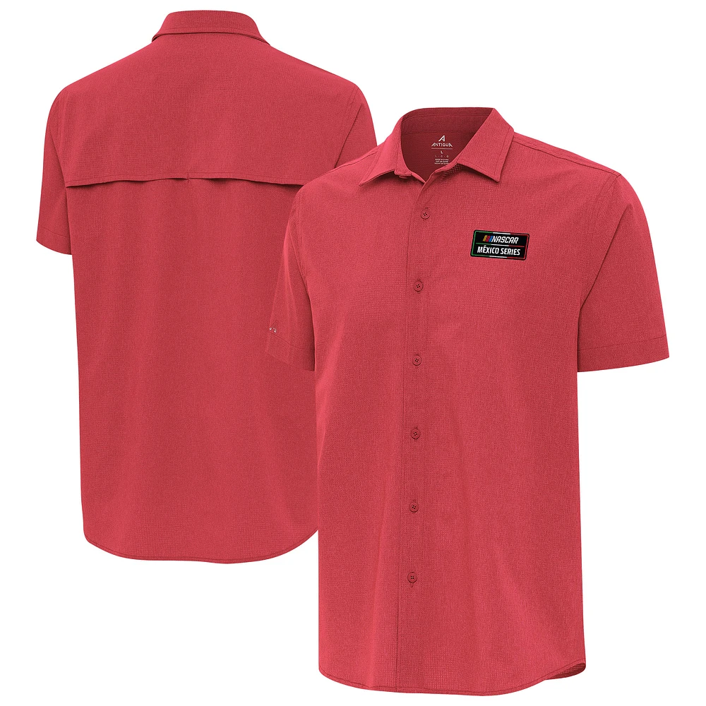 Men's Antigua Red NASCAR Mexico Series Race Activate Button-Up Short Sleeve Shirt