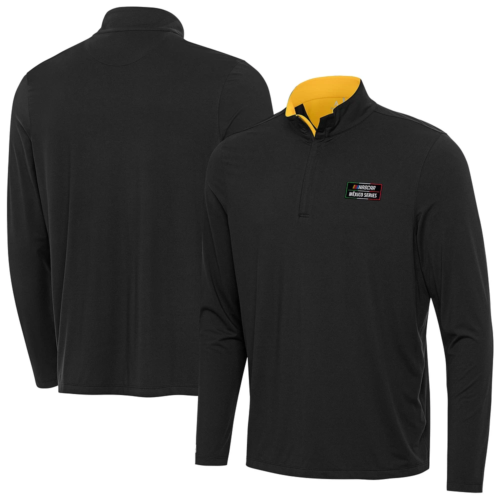 Men's Antigua Black NASCAR Mexico Series Race Content Quarter-Zip Jacket
