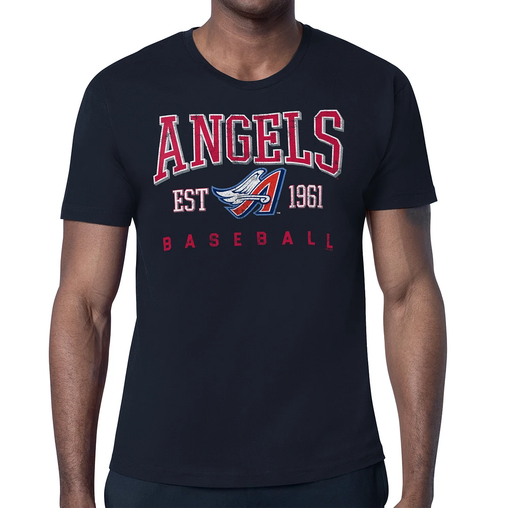 Men's Starter Navy Los Angeles Angels Distressed Logo T-Shirt