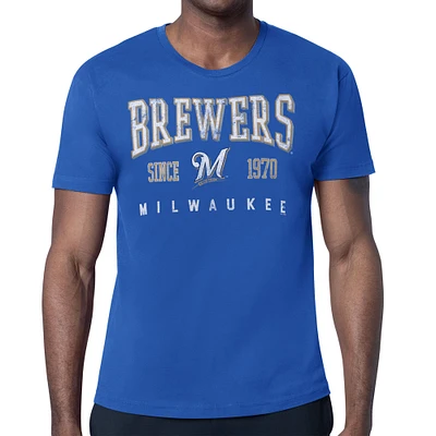Men's Starter Royal Milwaukee Brewers Distressed Logo T-Shirt