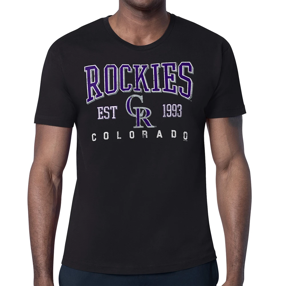 Men's Starter Black Colorado Rockies Distressed Logo T-Shirt