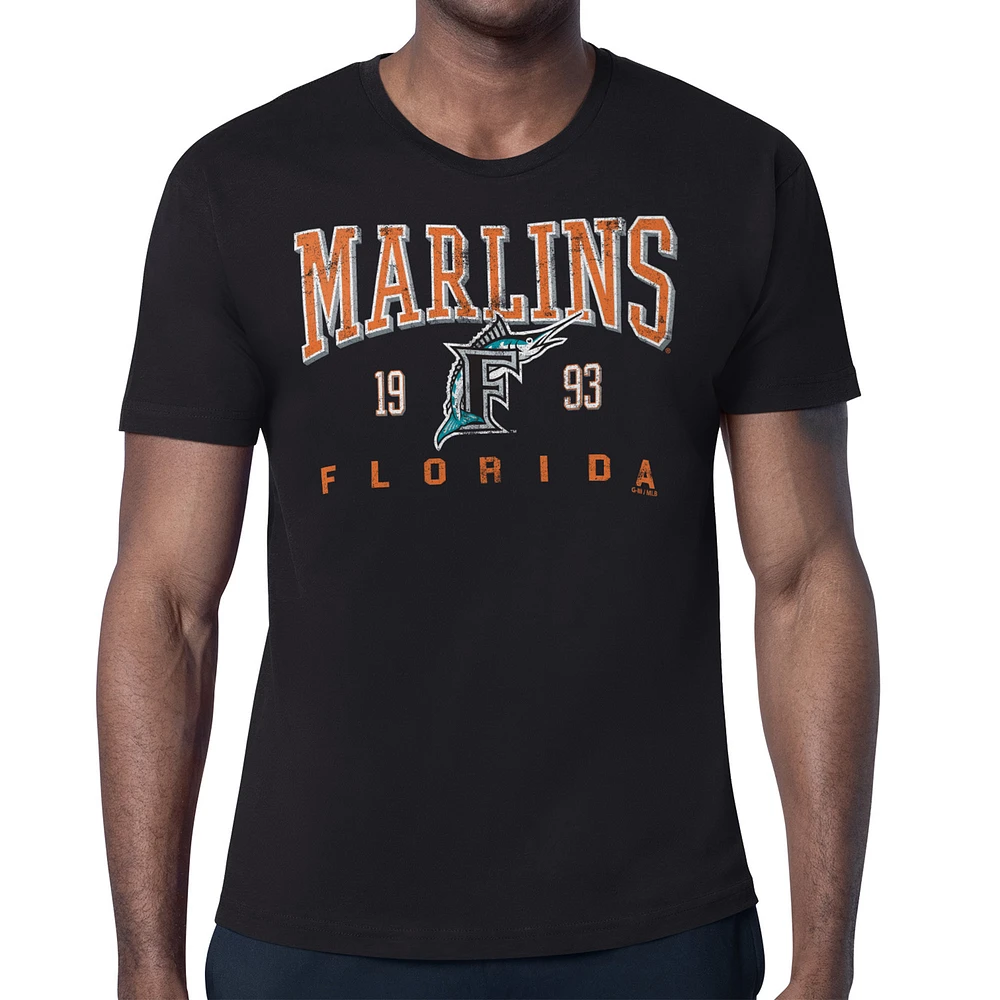 Men's Starter Black Florida Marlins Cooperstown Collection Distressed Logo T-Shirt