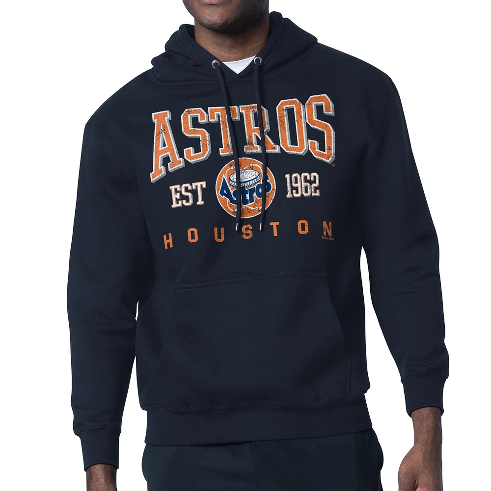 Men's Starter Navy Houston Astros Distressed Fleece Pullover Hoodie