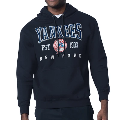 Men's Starter Navy New York Yankees Distressed Fleece Pullover Hoodie