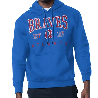 Men's Starter Royal Atlanta Braves Distressed Fleece Pullover Hoodie