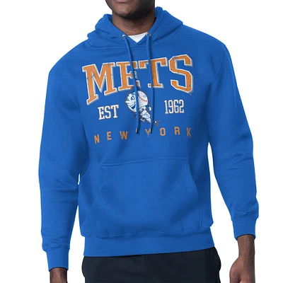 Men's Starter Royal New York Mets Distressed Fleece Pullover Hoodie