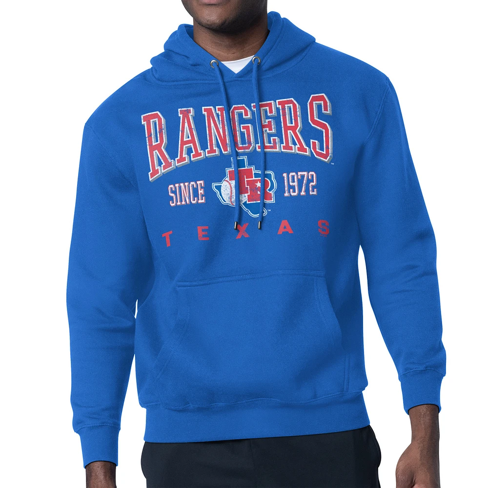 Men's Starter Royal Texas Rangers Distressed Fleece Pullover Hoodie