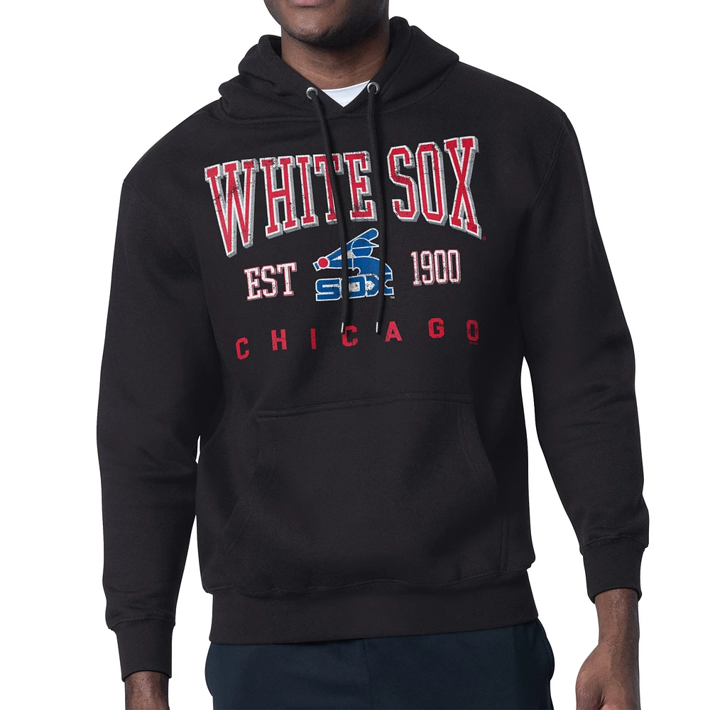 Men's Starter Black Chicago White Sox Distressed Fleece Pullover Hoodie