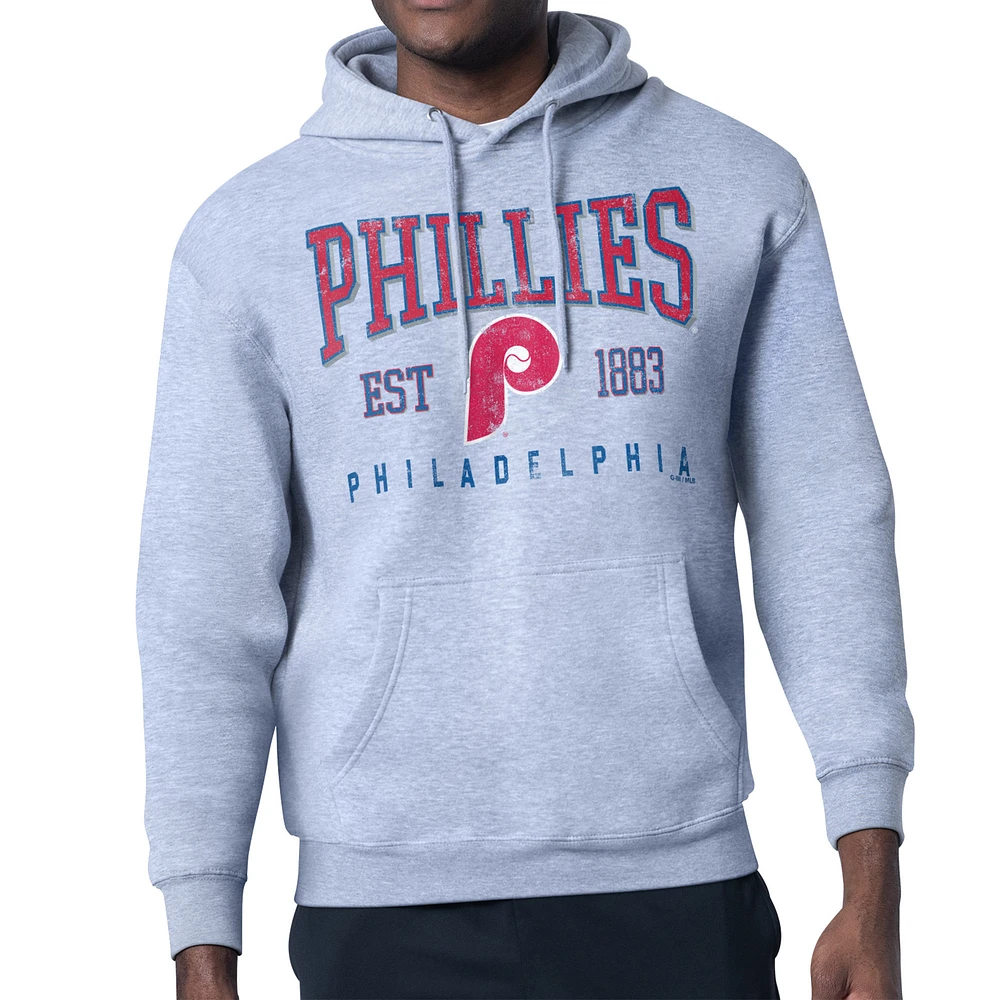 Men's Starter Gray Philadelphia Phillies Distressed Fleece Pullover Hoodie