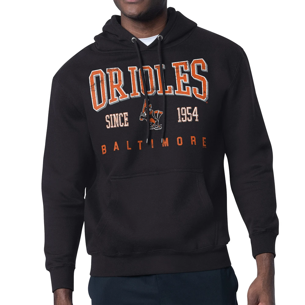 Men's Starter Black Baltimore Orioles Distressed Fleece Pullover Hoodie