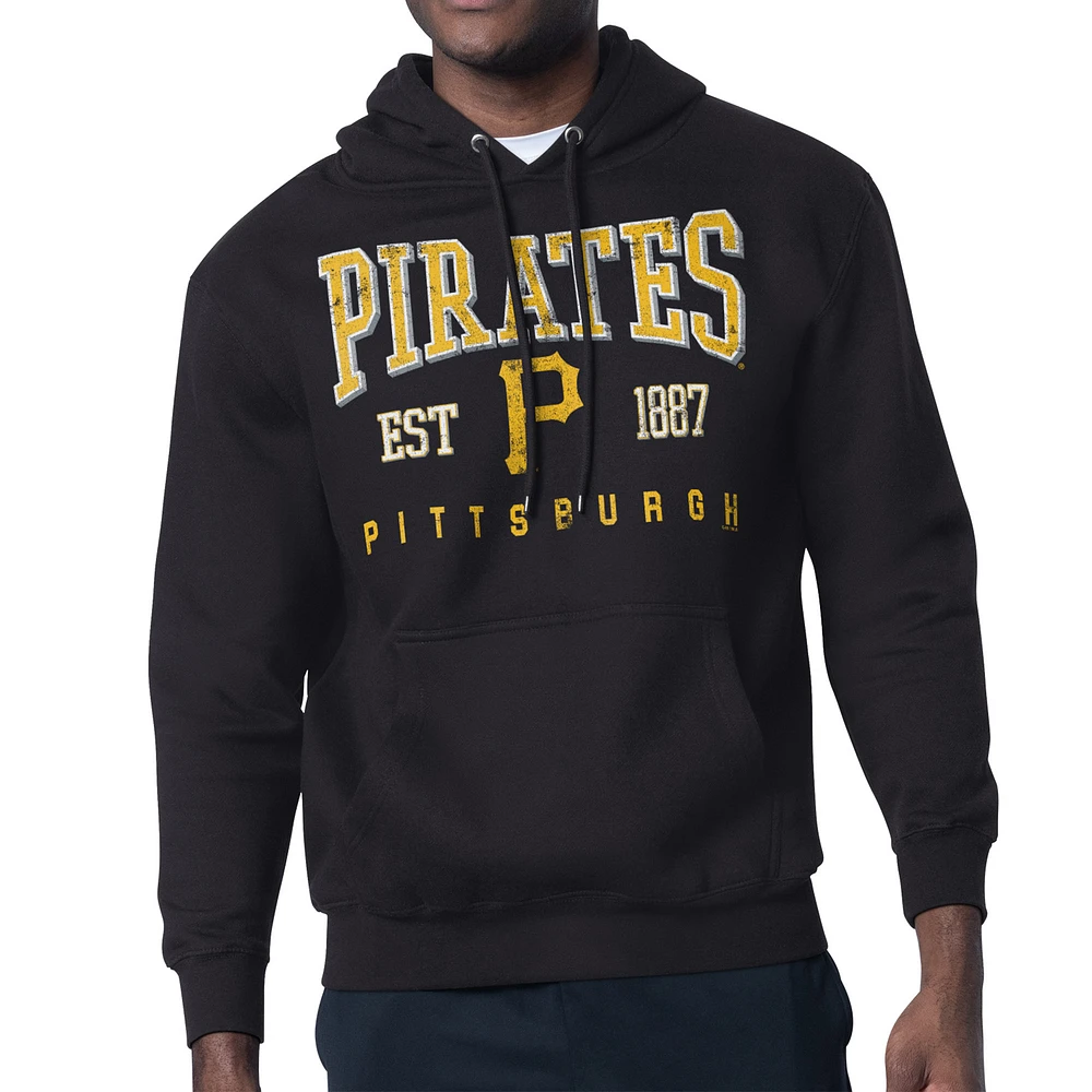 Men's Starter Black Pittsburgh Pirates Distressed Fleece Pullover Hoodie