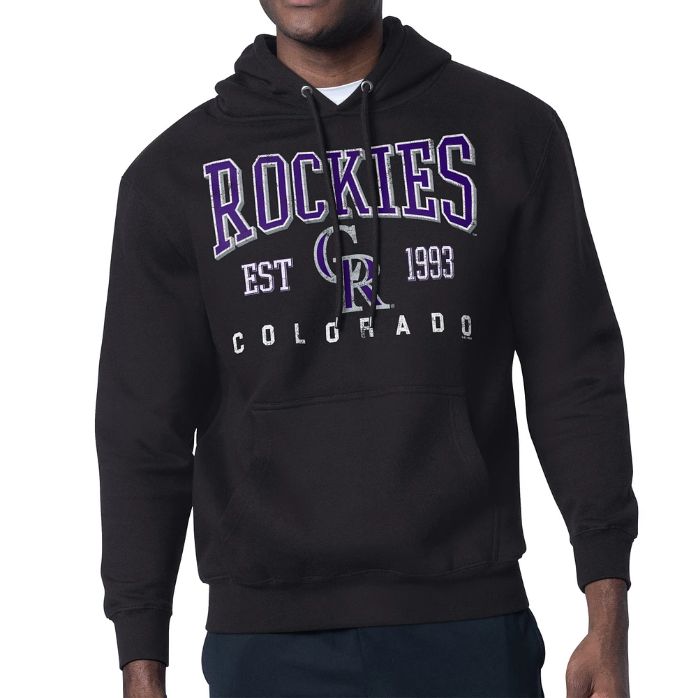 Men's Starter Black Colorado Rockies Distressed Fleece Pullover Hoodie