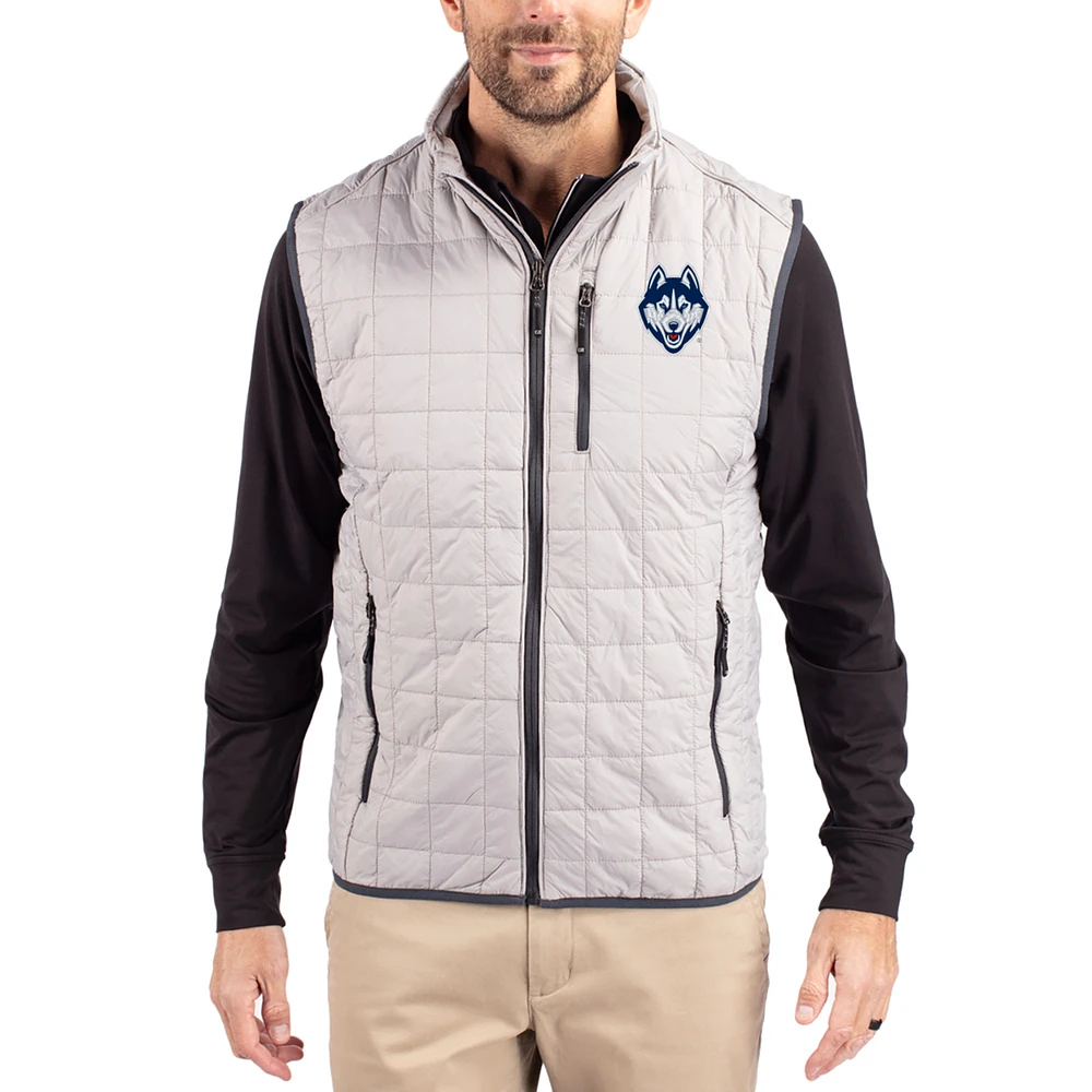 Men's Cutter & Buck Gray UConn Huskies Rainier Eco Insulated PrimaLoft Full-Zip Puffer Vest