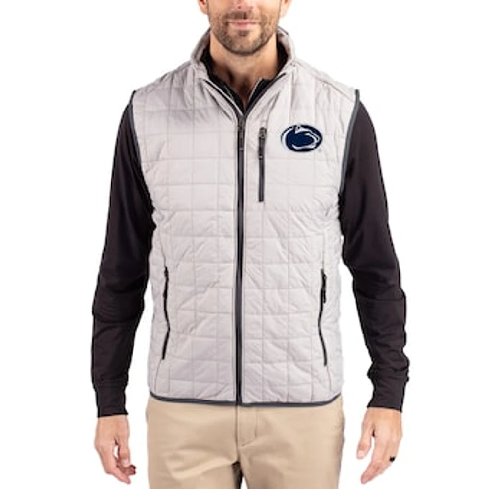 Men's Cutter & Buck Gray Penn State Nittany Lions Rainier Eco Insulated PrimaLoft Full-Zip Puffer Vest