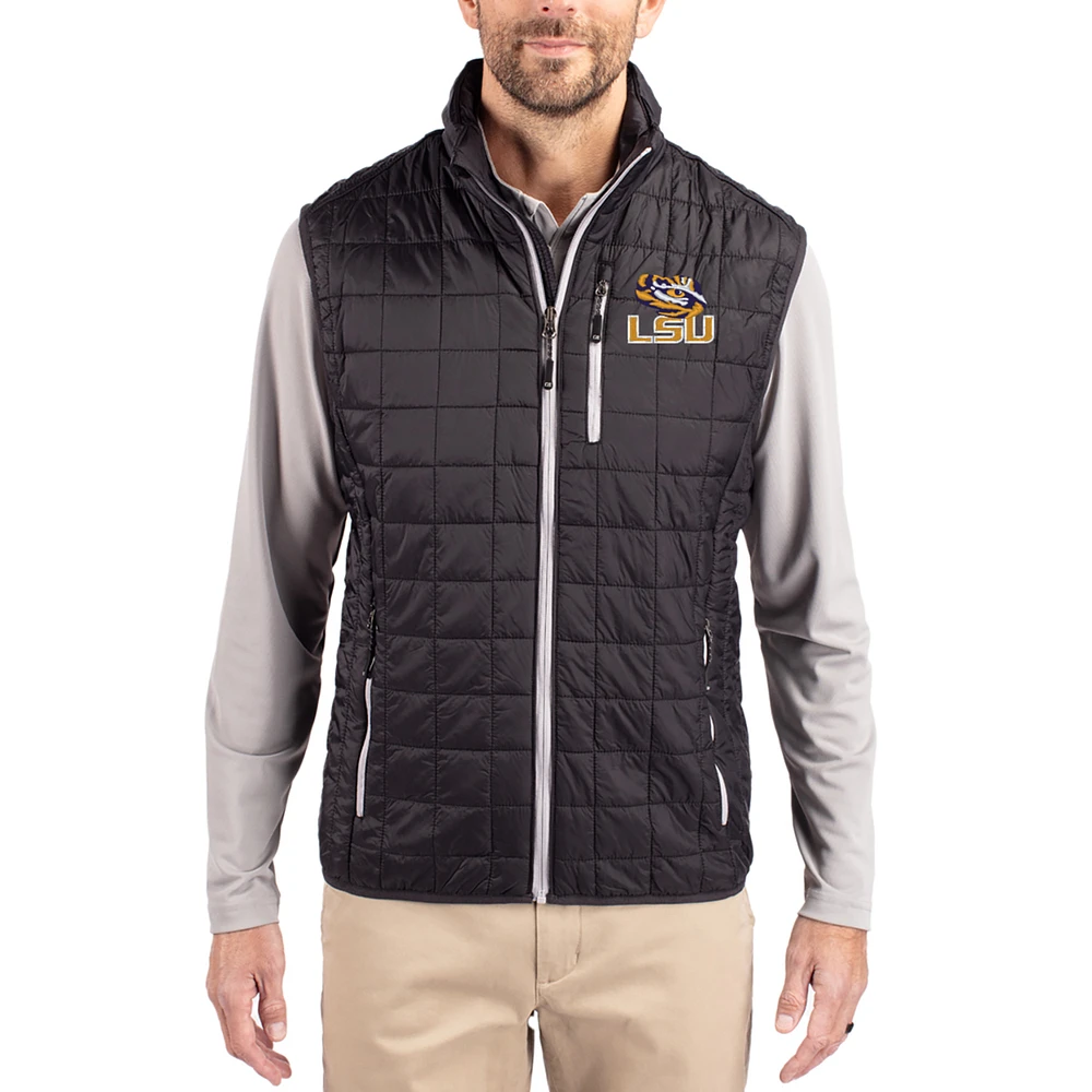 Men's Cutter & Buck Black LSU Tigers Rainier Eco Insulated PrimaLoft Full-Zip Puffer Vest