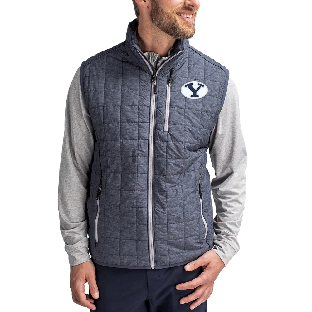 Men's Cutter & Buck Anthracite BYU Cougars Rainier Eco Insulated PrimaLoft Full-Zip Puffer Vest