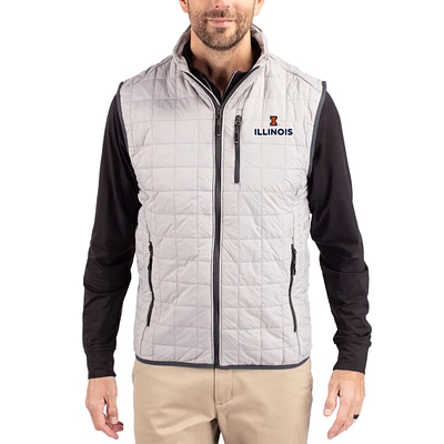 Men's Cutter & Buck Gray Illinois Fighting Illini Rainier Eco Insulated PrimaLoft Full-Zip Puffer Vest